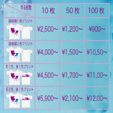 Tシャツ作成価格表